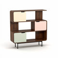**Modern Wooden Shelf with Colorful Drawers**