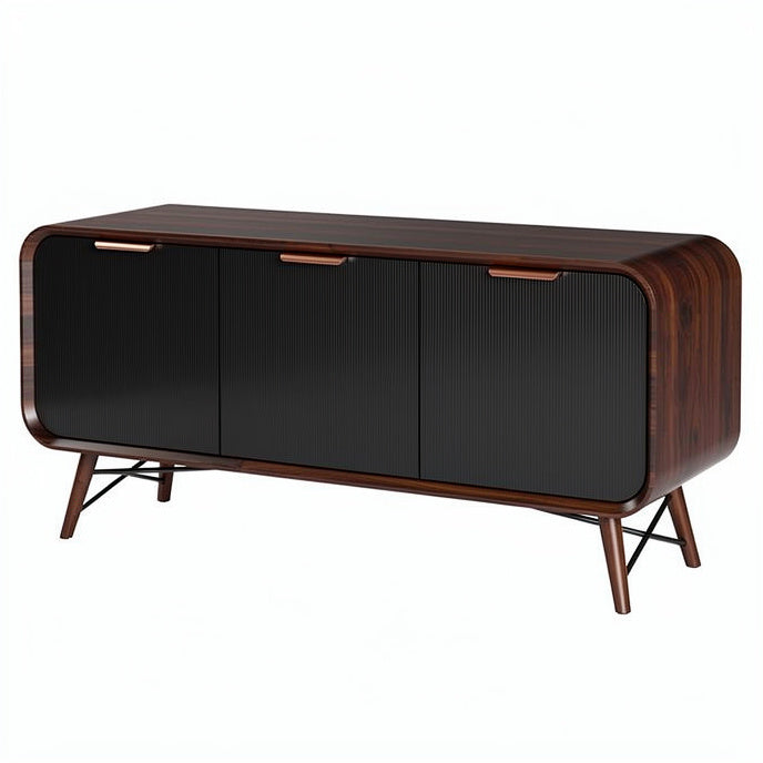 **Modern Minimalist Sideboard with Black Finish and Wood Accents**