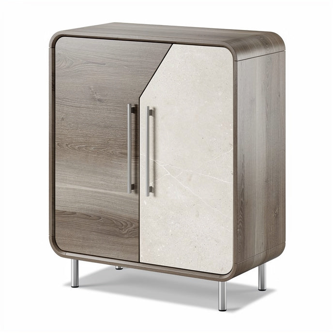 **Modern Two-Tone Wooden Cabinet with Marble Accent**