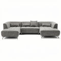 **Modern L-Shaped Sofa with Plush Cushions and Sleek Metal Legs**