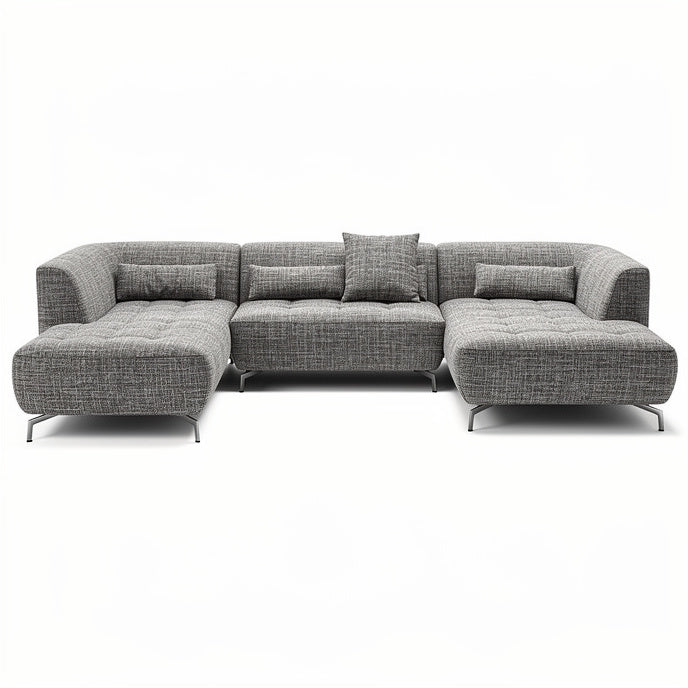 **Modern L-Shaped Sofa with Plush Cushions and Sleek Metal Legs**