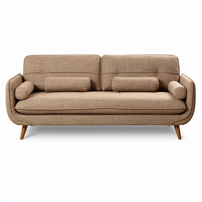 **Modern Brown Sofa with Cushioned Backrest and Wooden Legs**