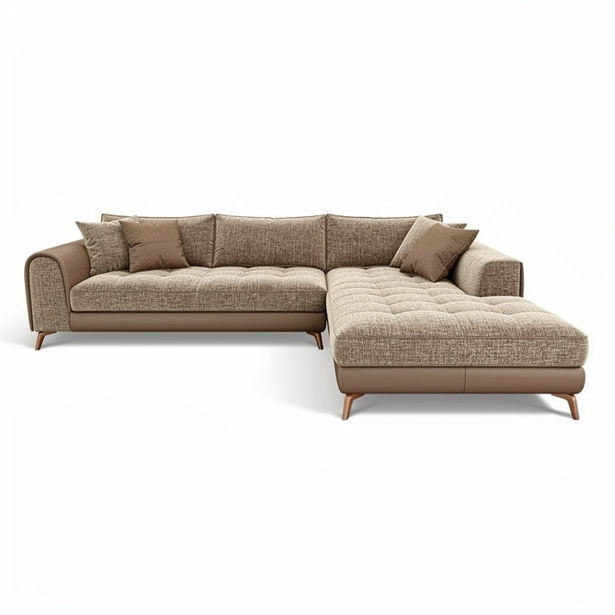 **Modern L-Shaped Sofa with Adjustable Cushions and Wooden Legs**
