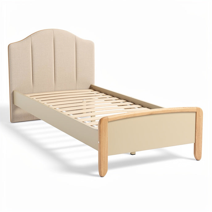 **Modern Minimalist Bed Design with Upholstered Headboard and Wooden Accents**