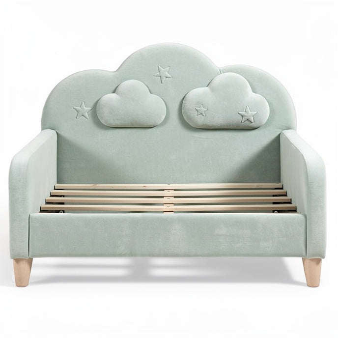 **Cloud-Themed Children's Sofa with Wooden Slatted Base**