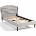 **Technical Title: Modern Upholstered Bed Frame with Wooden Slats and Minimalist Design**