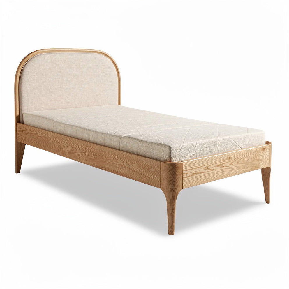 **Minimalist Single Bed Design with Natural Wood Frame**